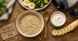 Flocons d'avoine musculation : bol de porridge et skyr