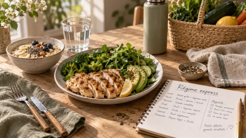 Regime rapide et efficace : repas équilibré, eau et planning