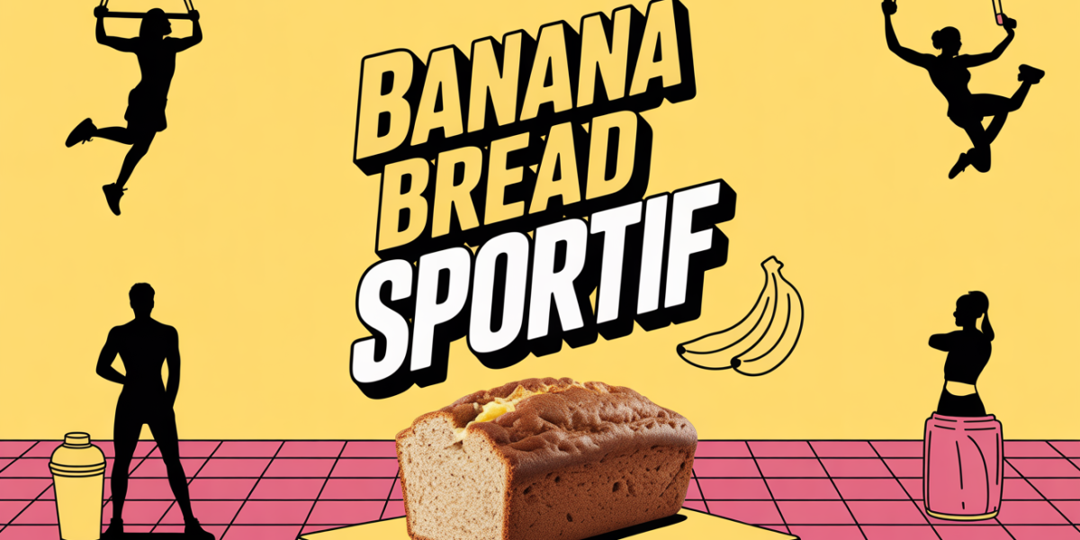 banana bread sportif maison sur planche avec haltère et shaker