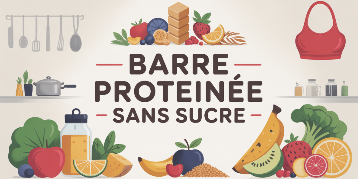 Barres proteinées sans sucre sur fond cuisine avec haltere et fruits