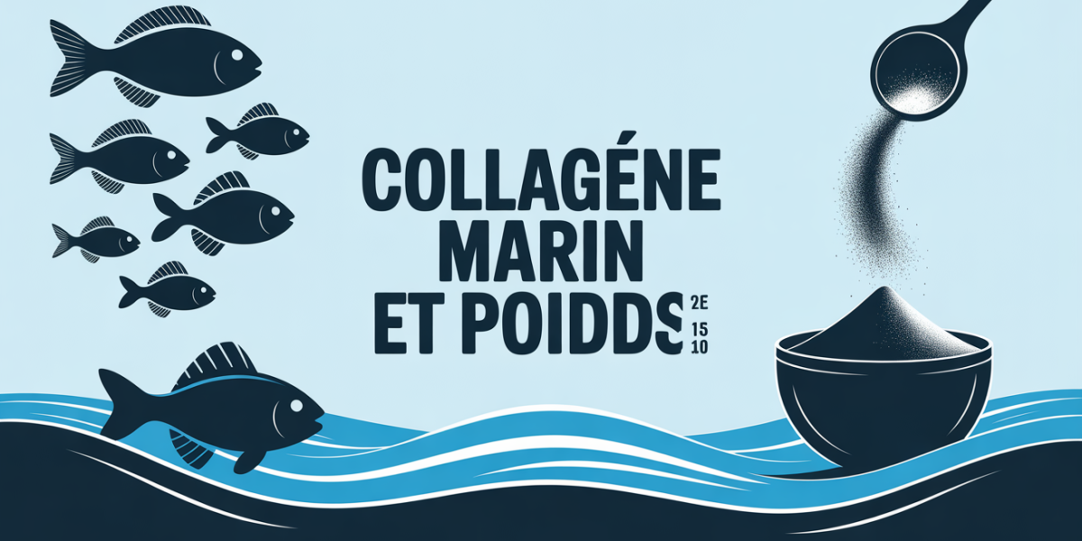 collagene marin et poids visuel bleu cuillere poudre poisson stylise