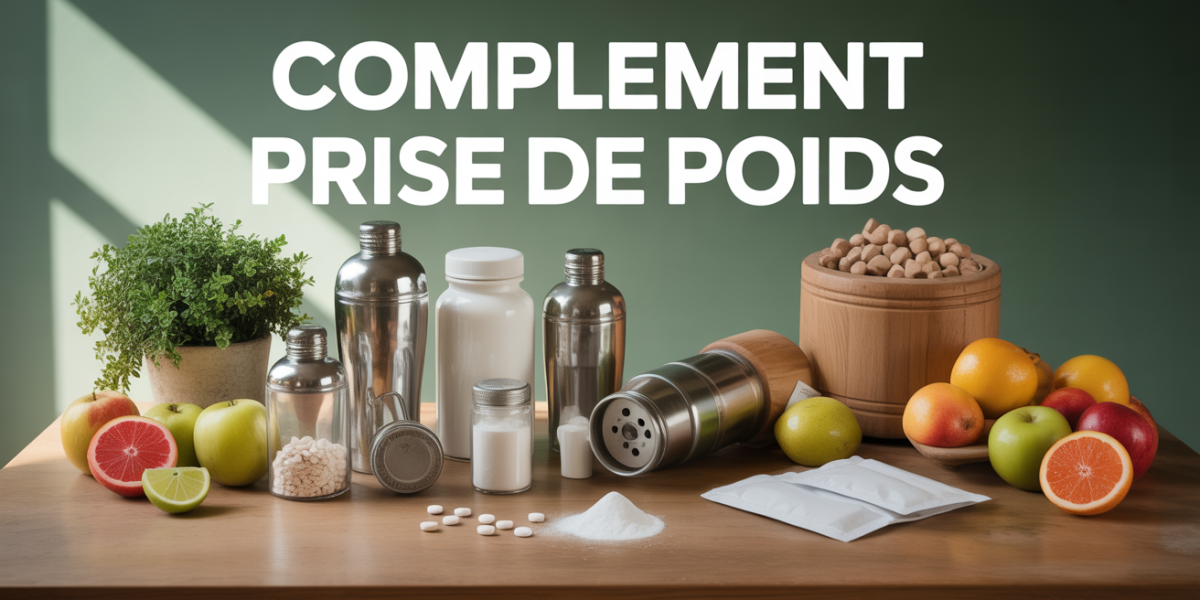Table sportive avec shakers, complements prise de poids, aliments sains