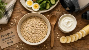 Flocons d'avoine musculation : bol de porridge et skyr