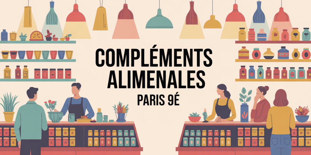 Boutique compléments alimentaires Paris 9e vue générale stylisée