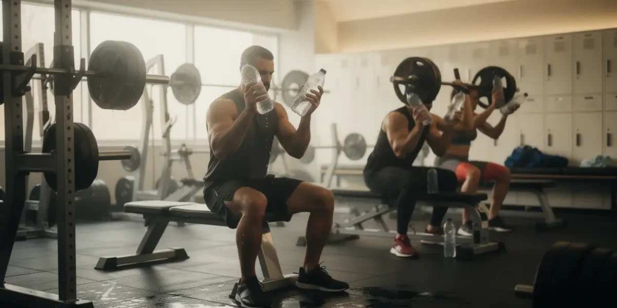 Musculation hydratation avec gourde en salle