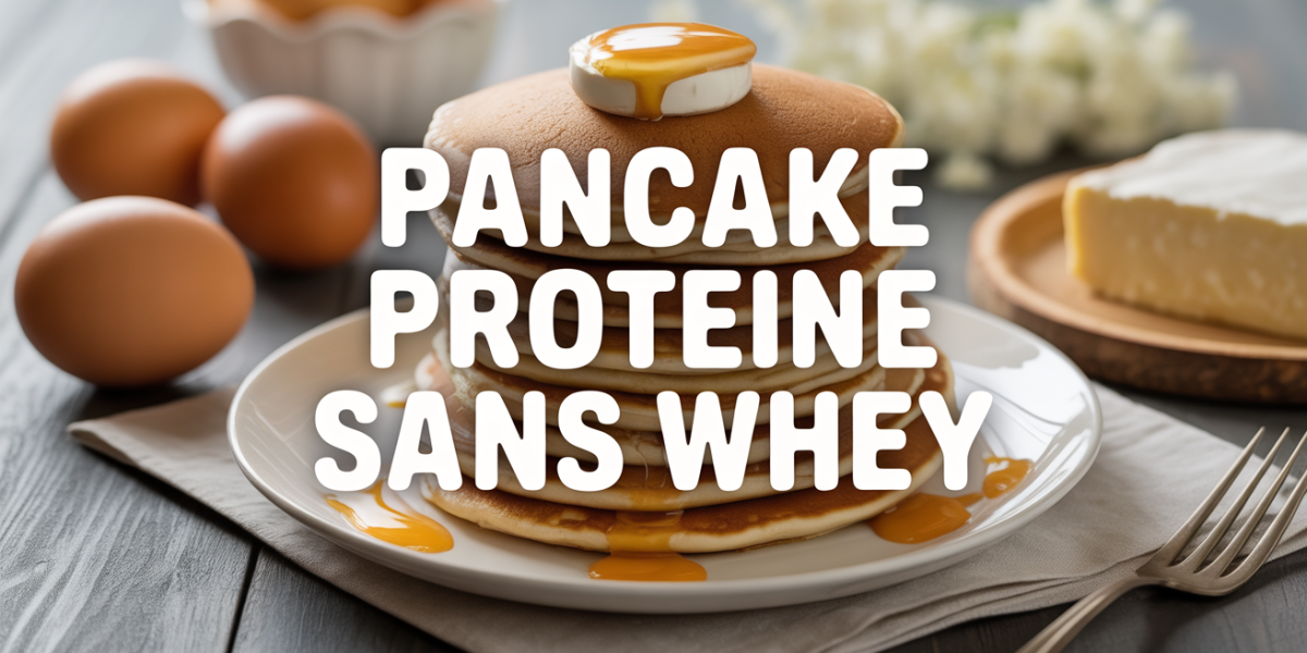 Pancake protéiné sans whey sur table avec oeufs avoine fromage blanc