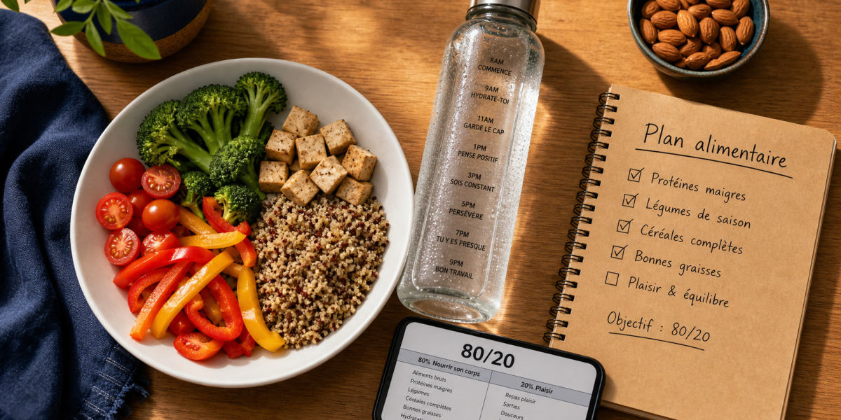 Plan alimentaire pour perte de poids : assiette de 30 végétaux et 4 repas types