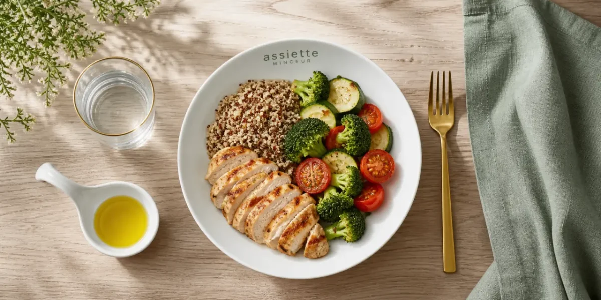 Quoi manger en regime : bol quinoa poulet légumes, protéines fibres bonnes graisses