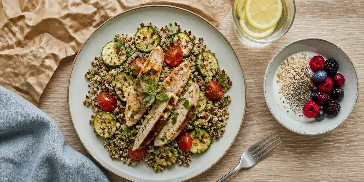 Recette pour maigrir le ventre : assiette fibres et protéines