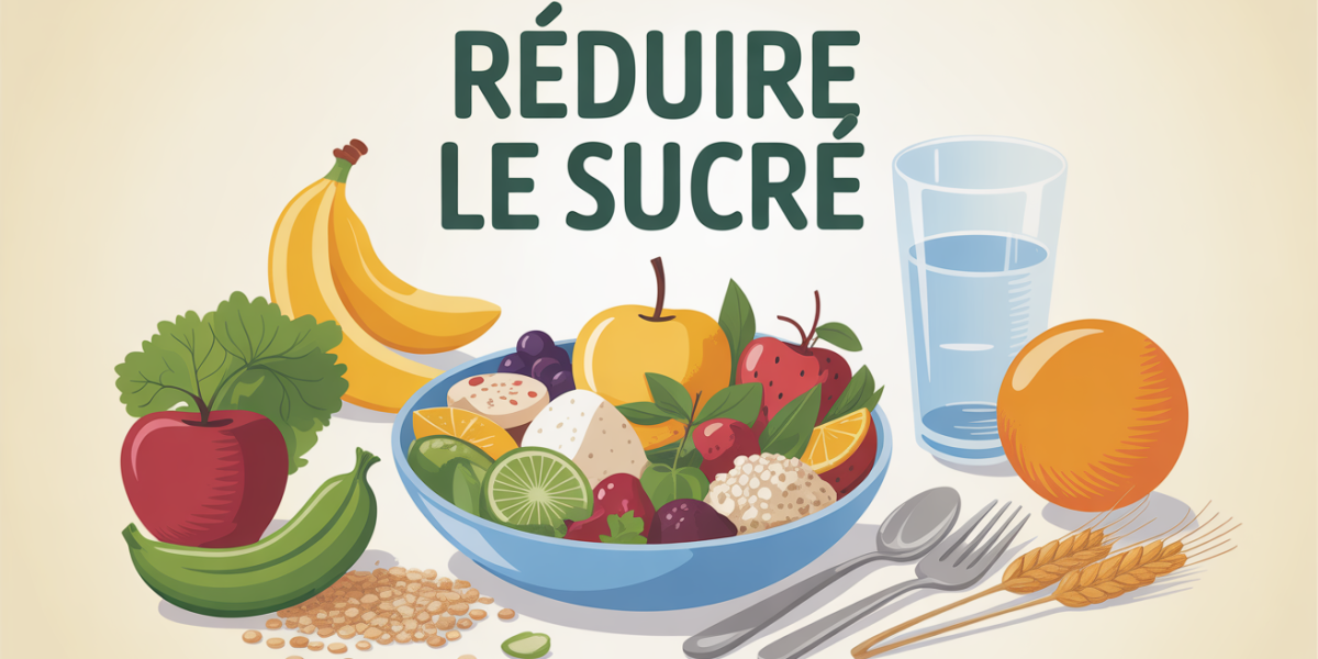 assiette equilibree sans sucre avec fruits legumes cereales completes