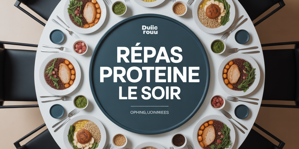 Table ronde avec plats riches en protéines pour le soir