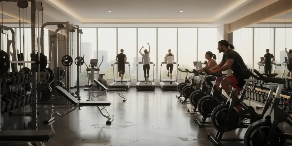 Vue salle de sport intégrant plusieurs sports complémentaires musculation