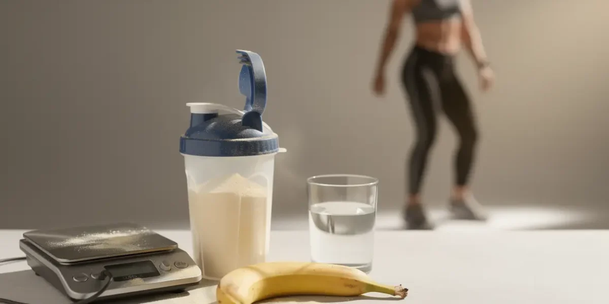 shaker whey, balance cuisine, banane, nutrition sportive pratique