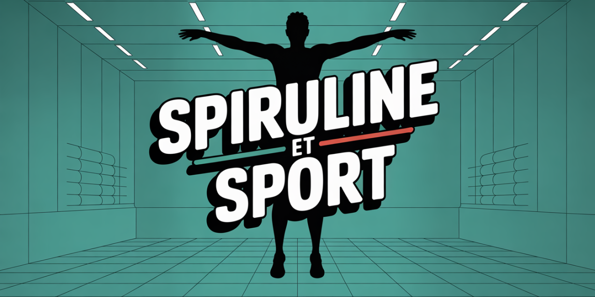 silhouette sportive et volutes de spiruline verte souleve haltères