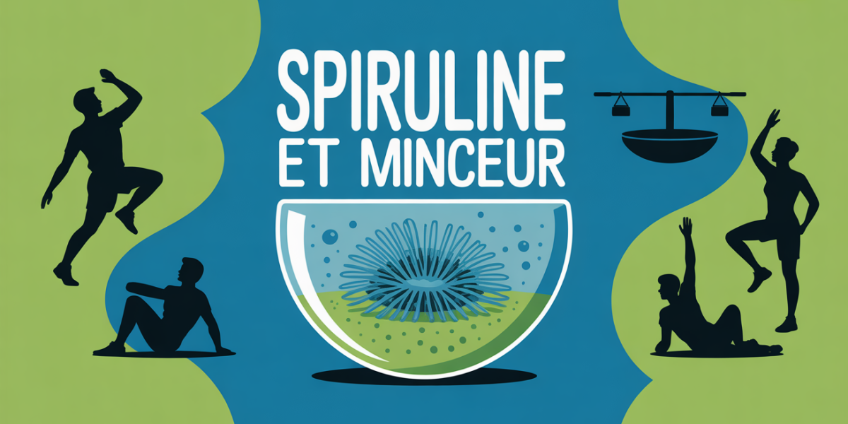 Illustration spiruline et perte de poids fond bleu vert