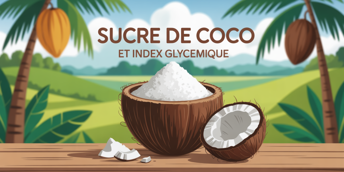 Bol de sucre de coco et cocotiers, index glycémique