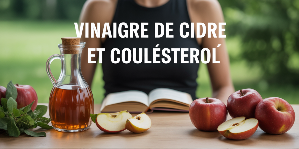 vinaigre de cidre et cholesterol sur table ambiance naturelle
