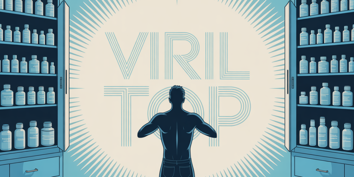 Homme devant armoire médicaments, vitalité lumineuse, Viril Top