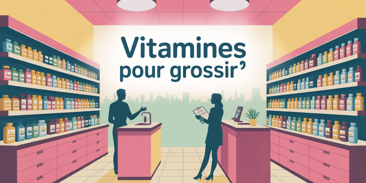 présentoir de vitamines pour grossir en pharmacie