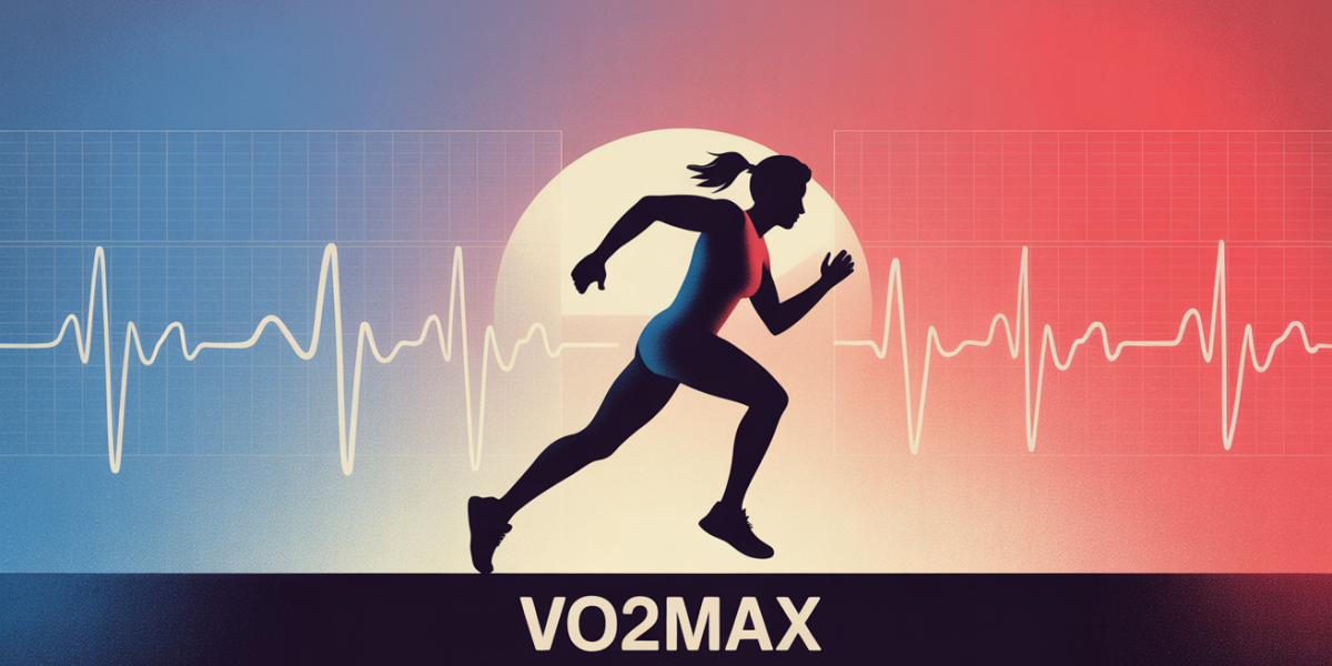 Illustration silhouette courant piste, graphique VO2max et onde cardiaque