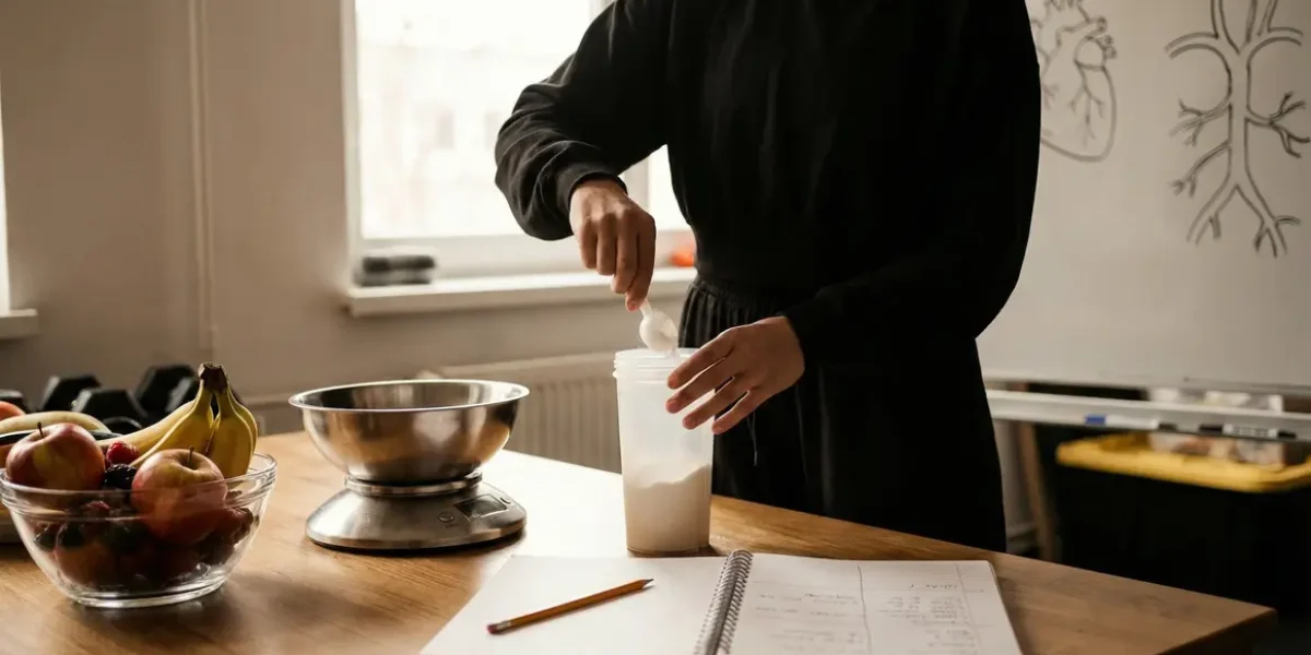 sportif préparant whey, cholestérol, santé cardiovasculaire