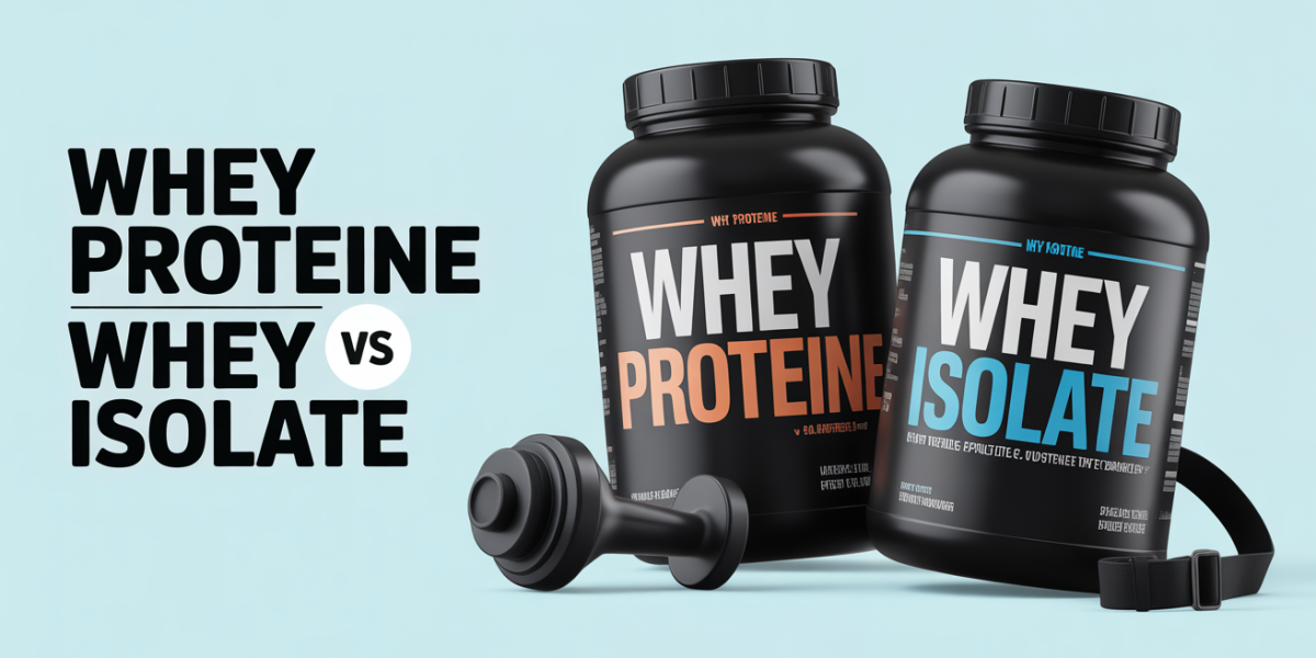 Deux pots de poudre whey proteine et whey isolate avec accessoires sportifs